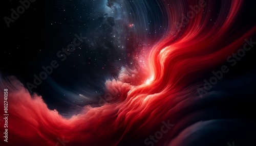 A close-up shot of a crimson wave flowing against a backdrop of deep space, evoking a nebula in the cosmos.