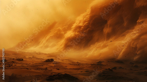 Seeking Refuge Amidst the Swirling Chaos of a Raging Sandstorm in an Isolated,Dramatic Landscape