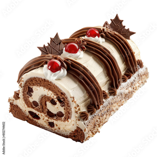 Traditional buche de noe yule cake isolated on transparent background