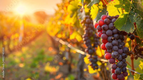 Plantation of vineyard with ripe grapes
