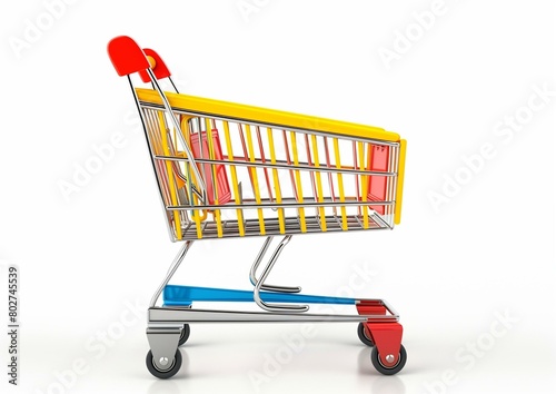 Empty Shopping Cart with Red Details Isolated on White Background