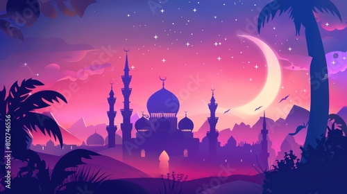 Muslim Events, Ramadan, Ramzan, Eid, Eid ul fitr, Eid ul Adha, Rabi ul Awwal, Muharram, Shab e Barrat, Shab e Miraj, Laila tul qaddar, moon night, Chand raat, qurbani. AI generated