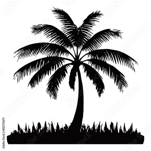 Illustration of a palm tree. Black tropical tree on a white background. Generated by Ai