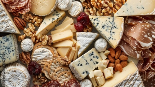 A cheese board that doubles as a work of art with an assortment of unique and flavorful options including creamy goat cheese tangy blue cheese and aged Manchego surrounded by s of juicy