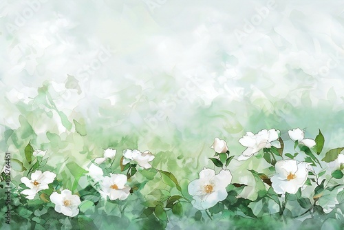 Watercolor summer background with white jasmine flowers, Vector illustration