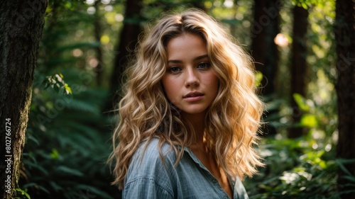 森で立つ美しい女性,Generative AI AI画像