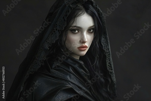Portrait of a beautiful gothic woman with black veil