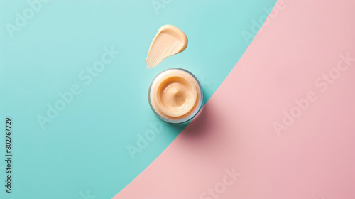 Sample of BB cream on color background