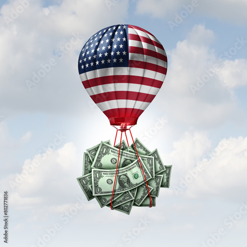 Ballooning US Debt and soaring United States financial borrowing costs due to American government spending or overspending and federal budget as a Washington deficit policy.