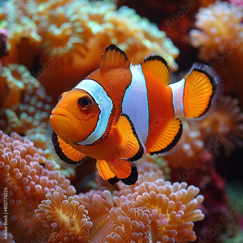 Clown anemonefish (Amphiprion percula) on a coral reef