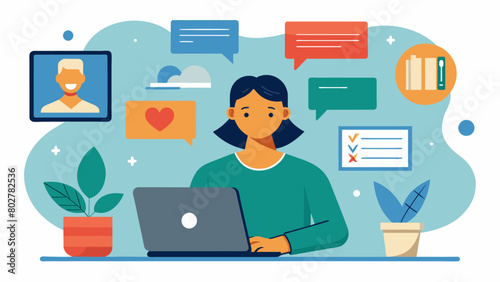 An individual participating in an online course on coping with anxiety completing interactive activities and receiving personalized feedback from. Vector illustration