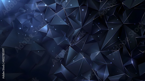 Abstract dark blue background with low poly geometric shapes and glowing lines. Background for presentation, banner or cover design