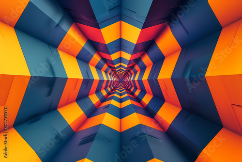 This illustration showcases a captivating 3D tunnel effect, pulling viewers into a vortex of warm and cool hues, expertly designed in 2D