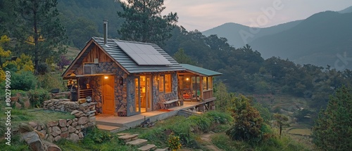 An artisanal little home tucked away in the mountains that uses solar energy to operate its appliances and heat