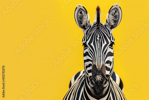 Zebra head on yellow background with copy space