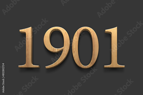 3D wooden logo of number 1901 on dark grey background. 