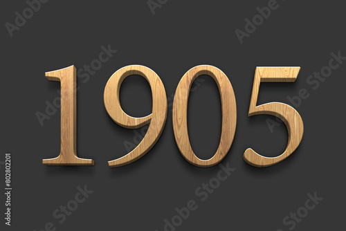 3D wooden logo of number 1905 on dark grey background. 