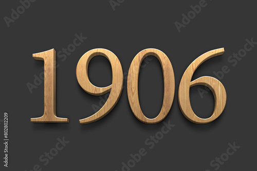 3D wooden logo of number 1906 on dark grey background. 