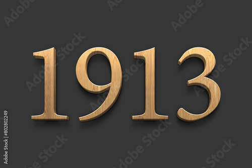 3D wooden logo of number 1913 on dark grey background. 