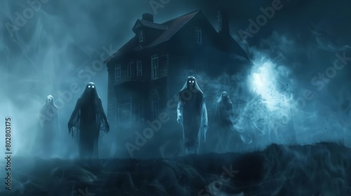 A group of ghosts haunt a house