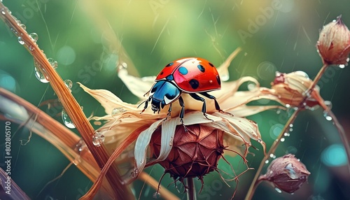 ladybug on a dry flower