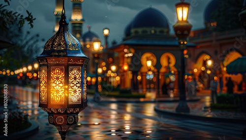 Ramadan Background with lantern in the night, 