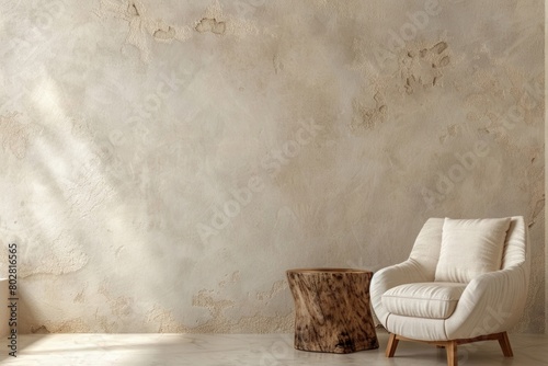 Simple white chair against a neutral wall, suitable for various interior design concepts