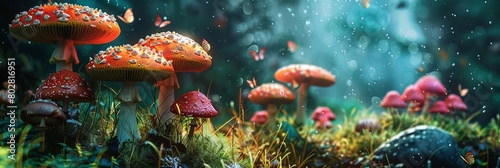 a colorful array of mushrooms, including orange, red, and pink varieties, grow on a mossy surface a