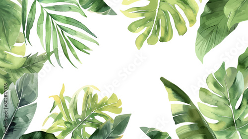 Vector watercolor palm leaves, summer poster background, summer travel web banner, palm day, tropical leaves