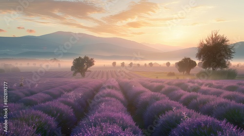 Sunrise symphony in lavender: The soft hues of dawn dance across the lavender fields, creating a tranquil melody of colors. 