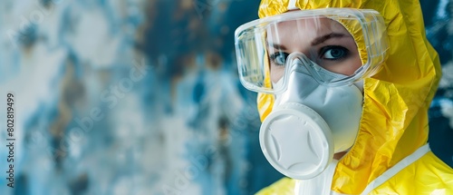 Scientist wearing a gas mask for protection from toxic chemicals or biohazards