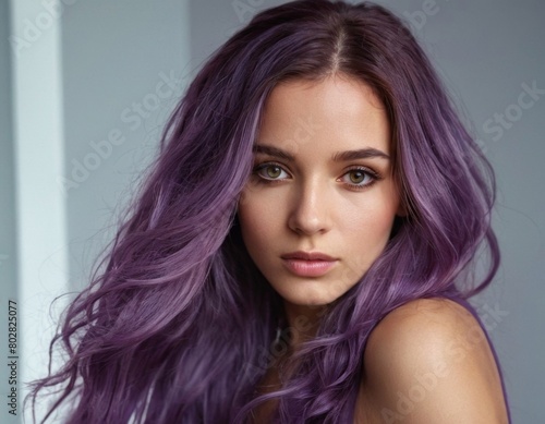 Girl with lavender hairstyle.