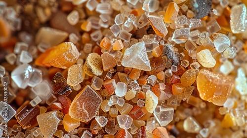 High-resolution shot of fine sand grains under a microscope, emphasizing the complexity and uniformity of each individual grain
