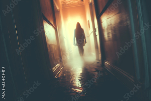 Blurry Silhouette of a Murderer in a House - Halloween Horror Concept