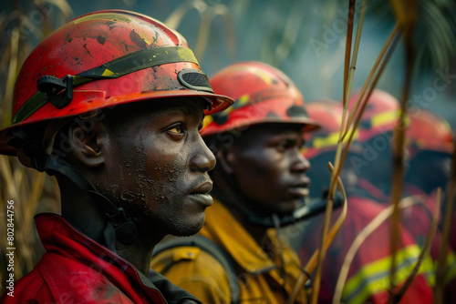 Group of African American and Brazilian people in emergency responder gear helping to save kids in a rescue after a car crash