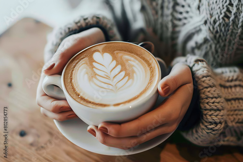 Holding Coffee Cup with Tulip Latte Art 