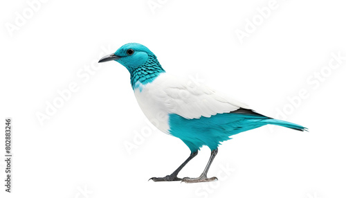 A white and turquoise bird with a black beak - bare-throated bellbird on Transparent Background 