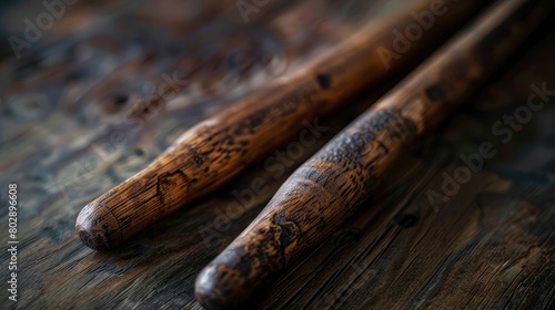 An enchanting image of a pair of drumsticks, their worn wooden handles and tapered tips representing the skill and passion of musicians on Global Beatles Day.
