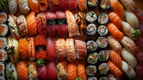 a spread of sushi and sashimi