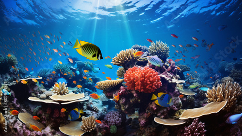 beautiful coral reef and mach fish