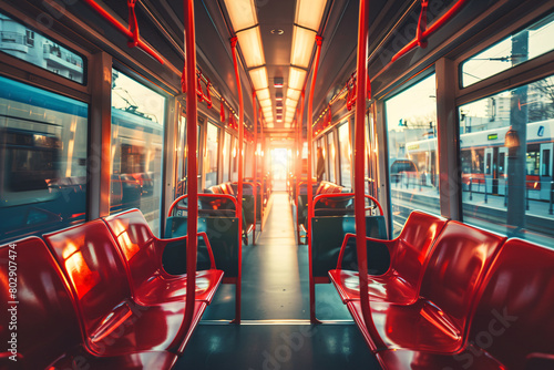 Empty red subway car in London underground