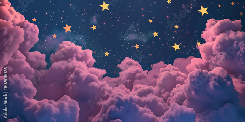 Captivating futuristic background adorned with stars pink clouds and galaxies. 
