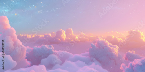  digital lavender color fantastic 3d clouds on the floor, sky and landscape. Gentle colors and bright lights. 