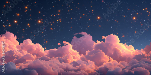 Starry sky above the clouds Cute sky background. A illustration created with generative Technology. 