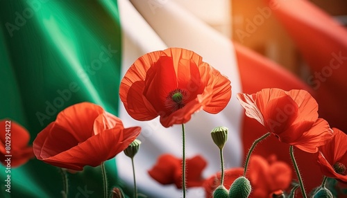 Festa della Liberazione: Red Poppies on Italy Flag