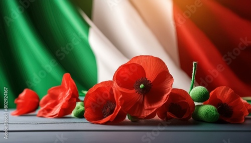 Liberation in Bloom: Red Poppy Flowers and Italian Flag