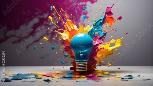 a blue light bulb is surrounded by colorful and colored water.