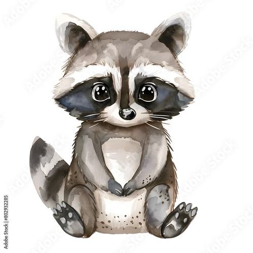  Chic Hand Painted Watercolour Illustration of a Cute Raccoon in Earth tone colours. 