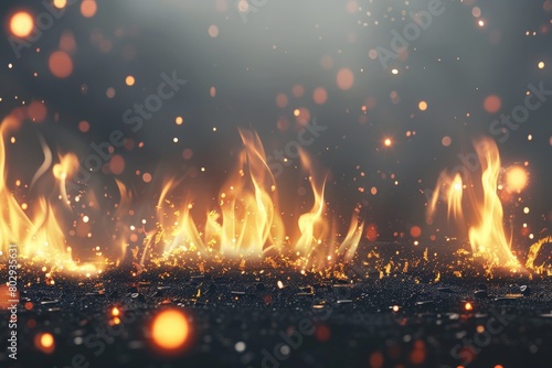 Flames leap from the ground, surrounded by a shower of glowing embers.