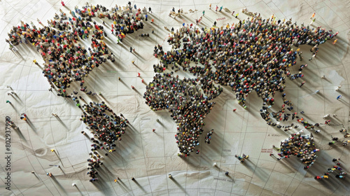 Human figures on world map depicting population density for World Population Day, concept, banner